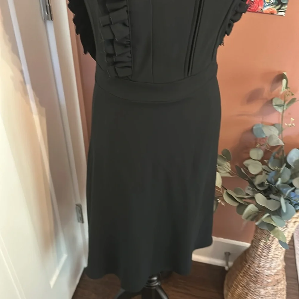 Rochas black ruffles detail fit & flare back zipper sleeveless 10 midi dress - Picture 3 of 16